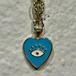 Gold-tone Chain Necklace with Heart-shaped Evil Eye Charm
